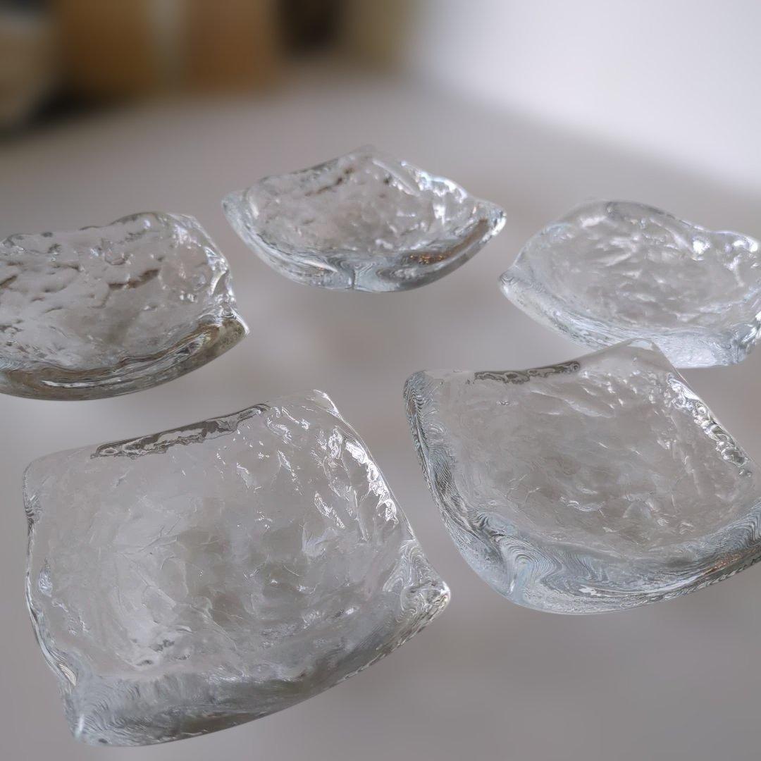 益田芳徳 硝子 石目 小鉢 五客揃 共箱付 ガラス 作家