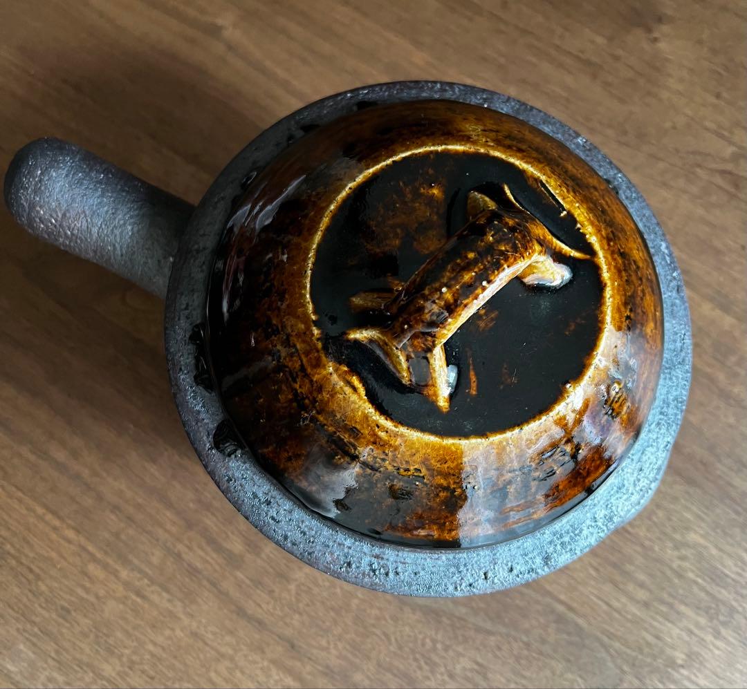 岩井窯　蓋付片手土鍋　大