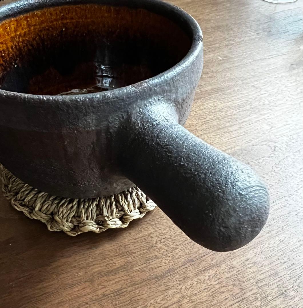 岩井窯　蓋付片手土鍋　大