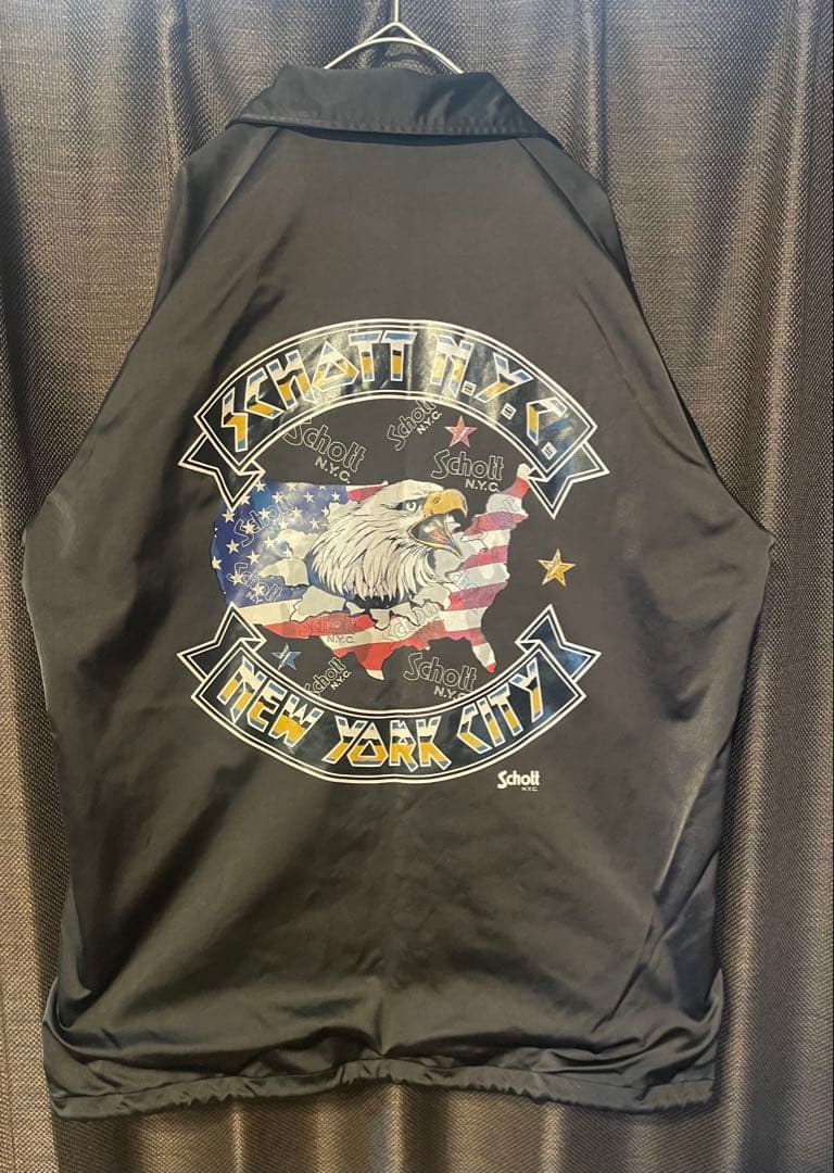 【極希少/美品】Schott ショット コーチジャケット 鷹 星条旗 黒 L