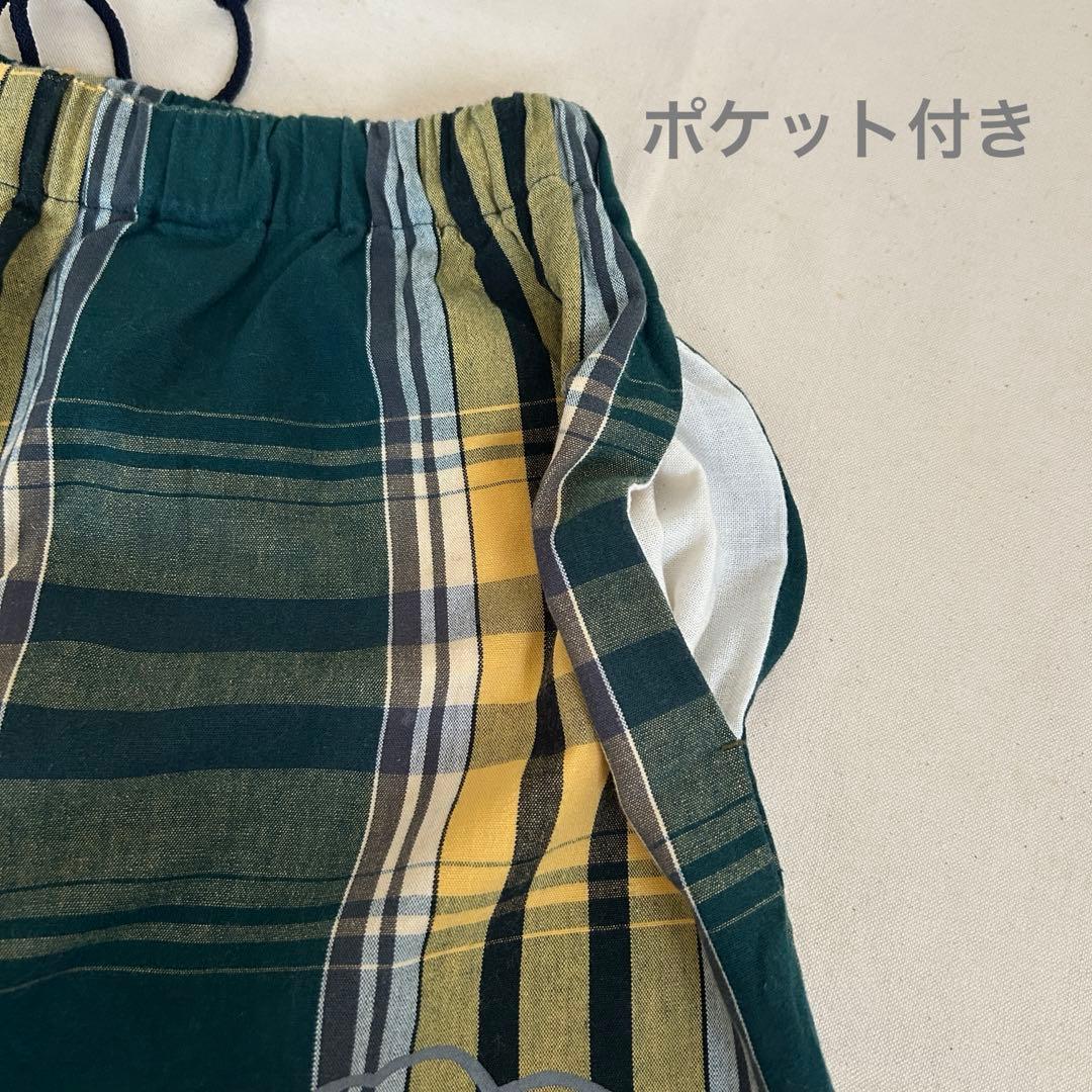 【匿名発送】SOU・SOU 広形もんぺ 伊勢木綿20/20二筋布団縞深緑色×藤黄