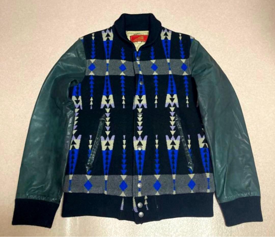 美品 indian Motocycle ネイティブ柄 レザースリーブ ジャケット