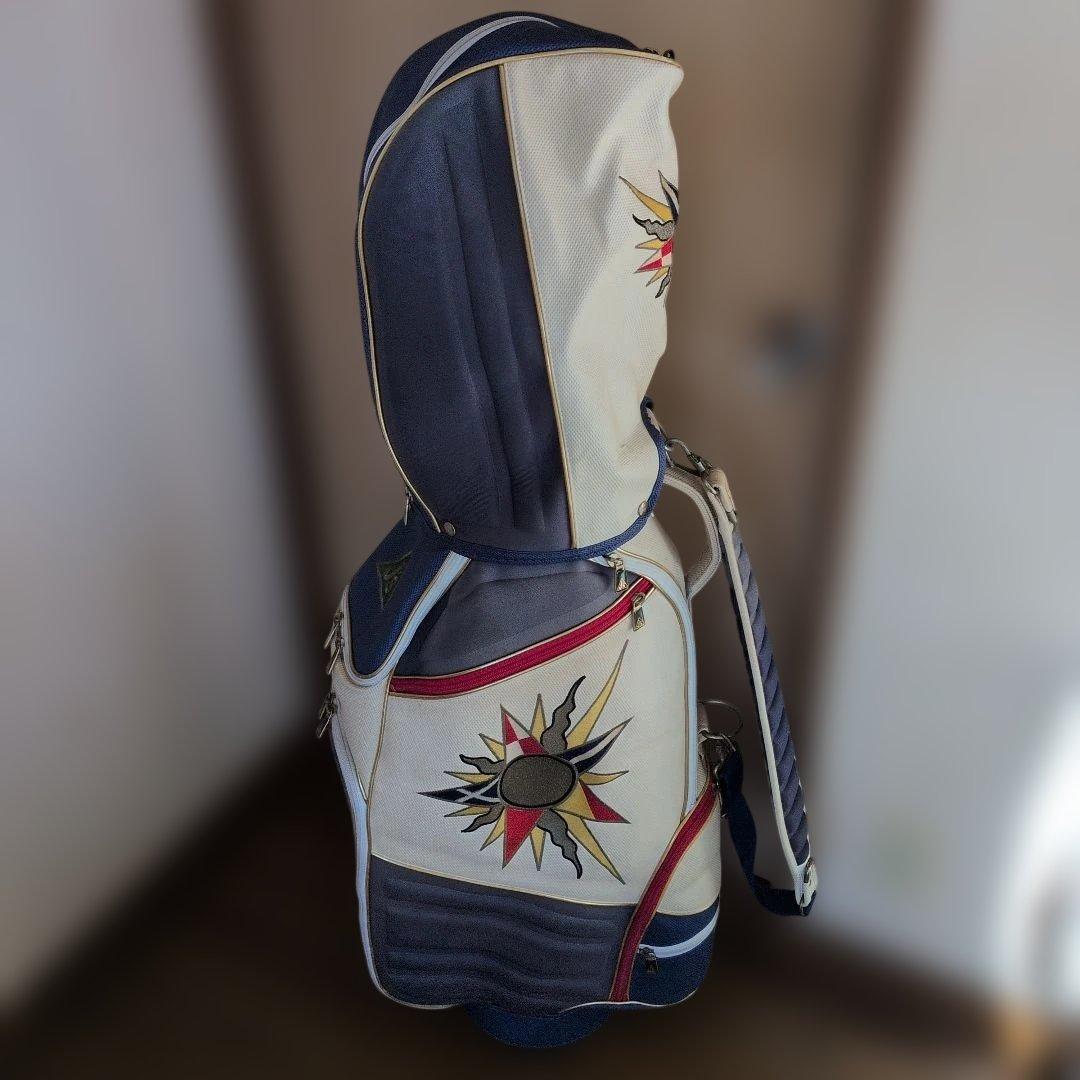 ※タバコ臭付着・黄ばみ色あせ汚れ切れ擦れ有りジャンボ尾崎プロ太陽 キャディバッグ