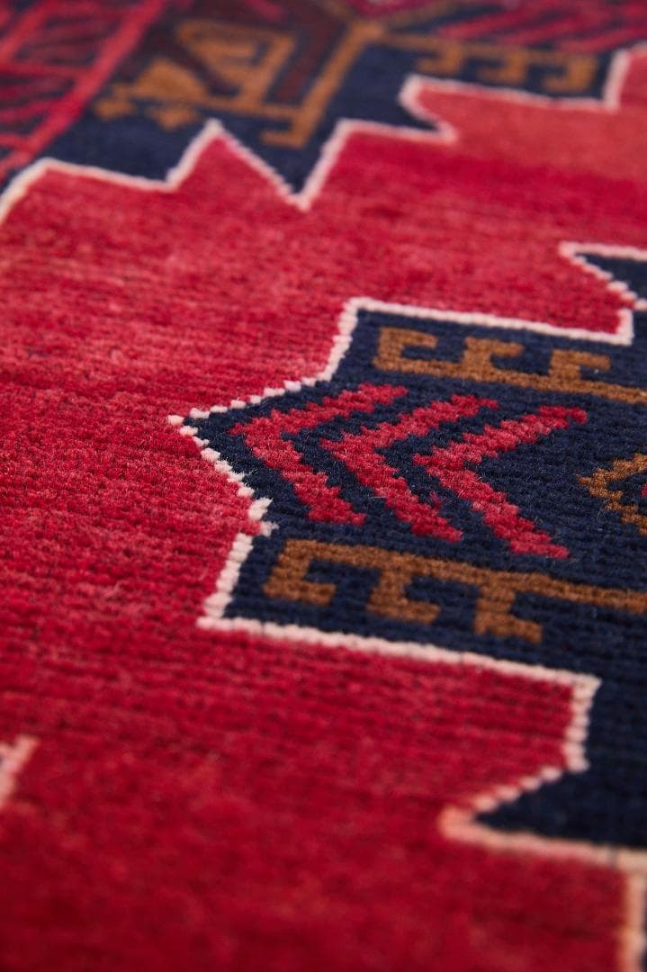ヴィンテージラグ　トライバルラグ　バルーチ族　ウール（135×87cm）濃茶・赤