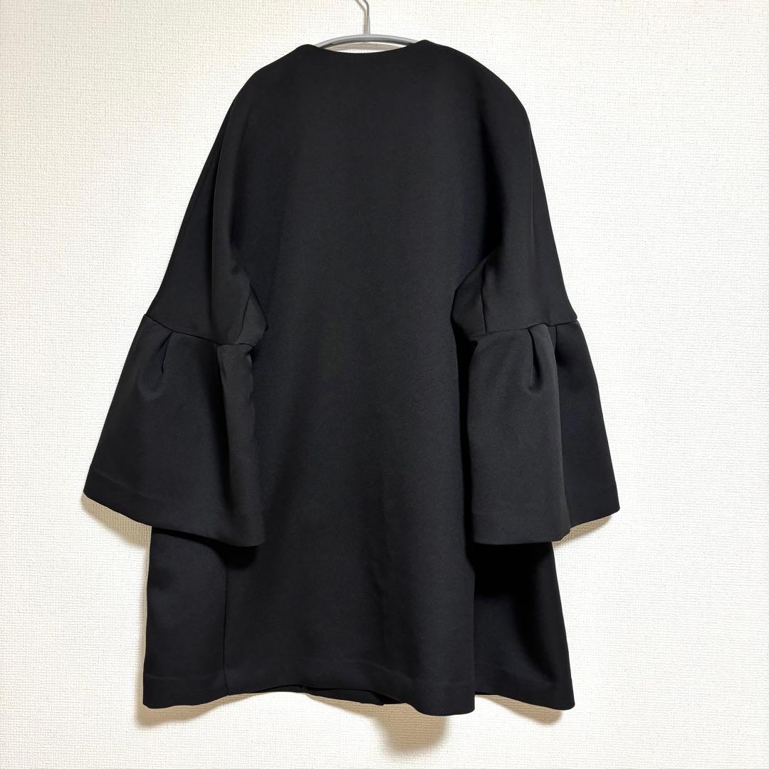 オペークドットクリップ ノーカラー フレアスリーブミドルコート スプリングコート