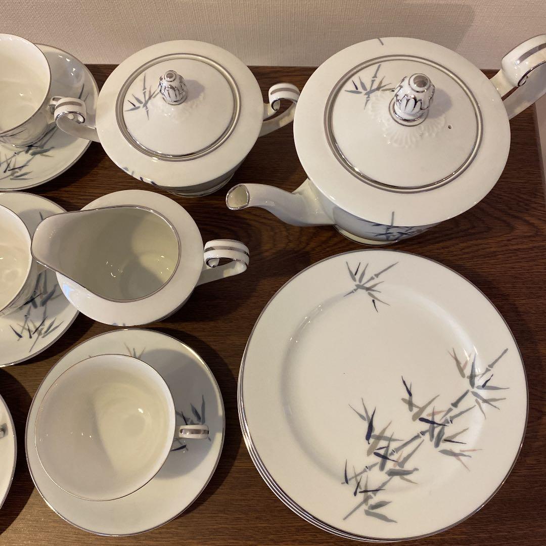 稀少品　ノリタケ　ティーセット　23ピース 　竹文　銀彩　レトロ　アンティーク