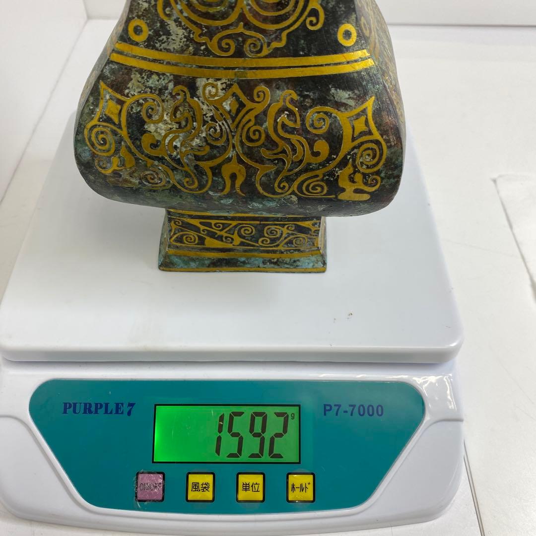 古銅 金象嵌 蓋付花入 30.5cm 東キ7-1206① タルサ