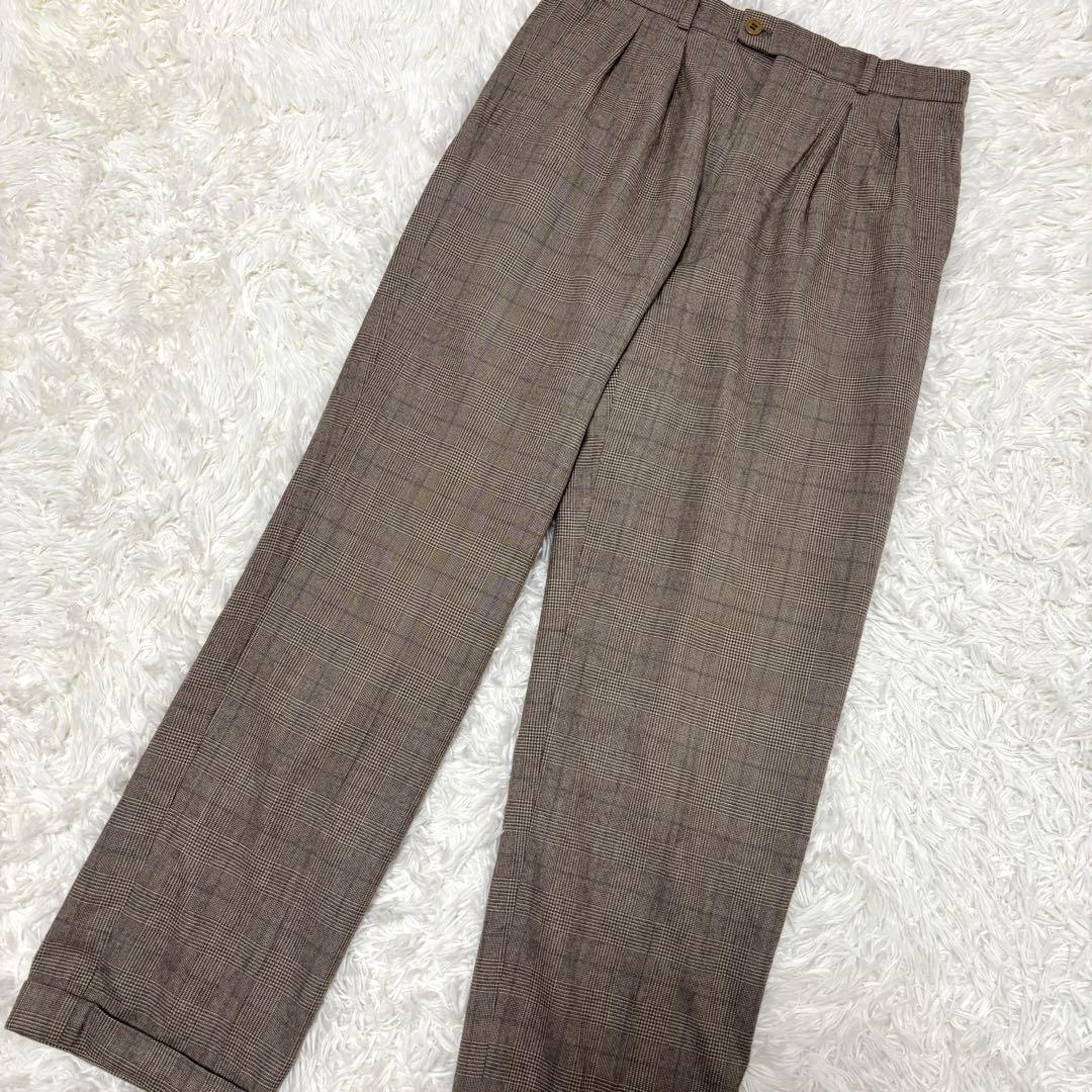 【美品】Lサイズ ポールスミス フランネル グレンチェック スーツ グレージュ