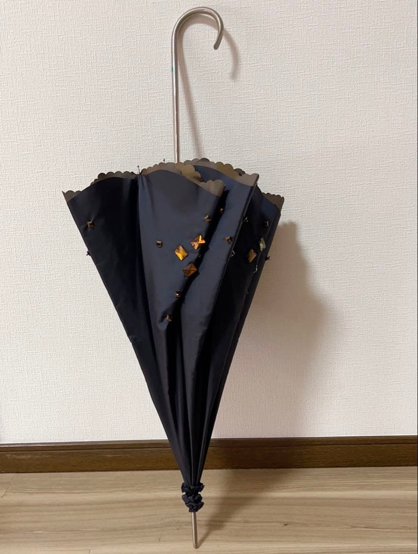 ダークブルー 装飾付き 長傘 晴雨兼用