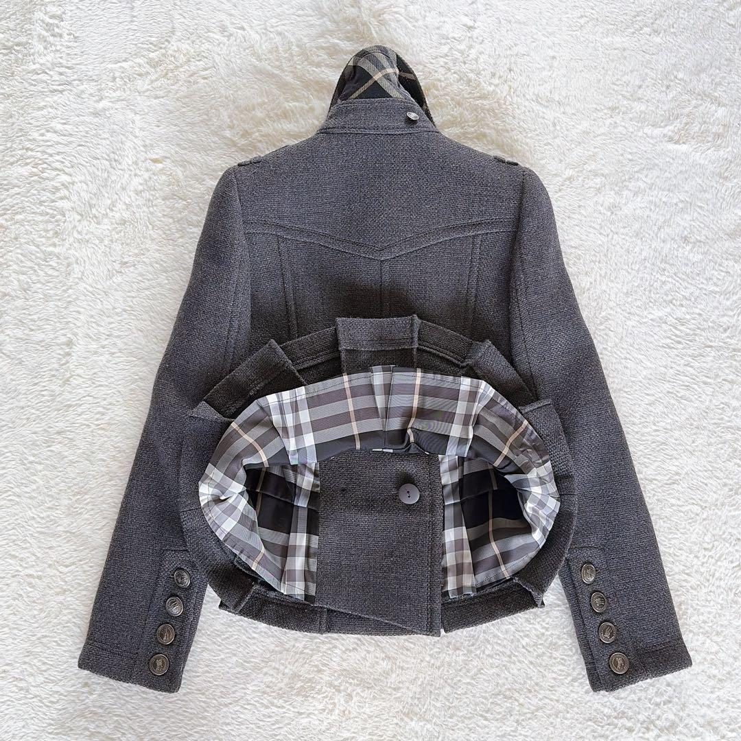 極美品✨【バーバリーブルーレーベル】銀ボタン ダブルショートコート 裾プリーツ