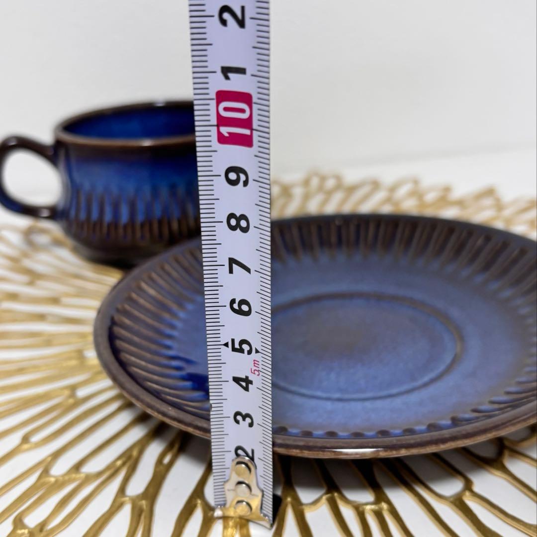 ゲフレ　コスモス　濃紺の食器セット 4点（皿3枚、カップandソーサ1セット）