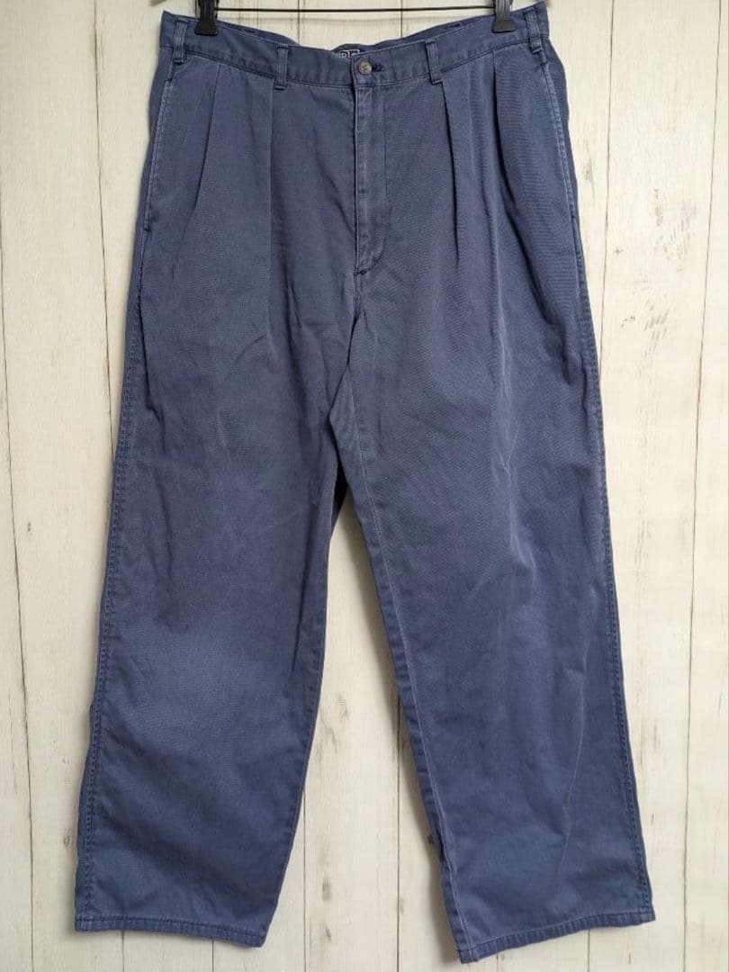 90s 初期タグ ポロチノ ラルフローレン ツータック チノパン86 ブルー