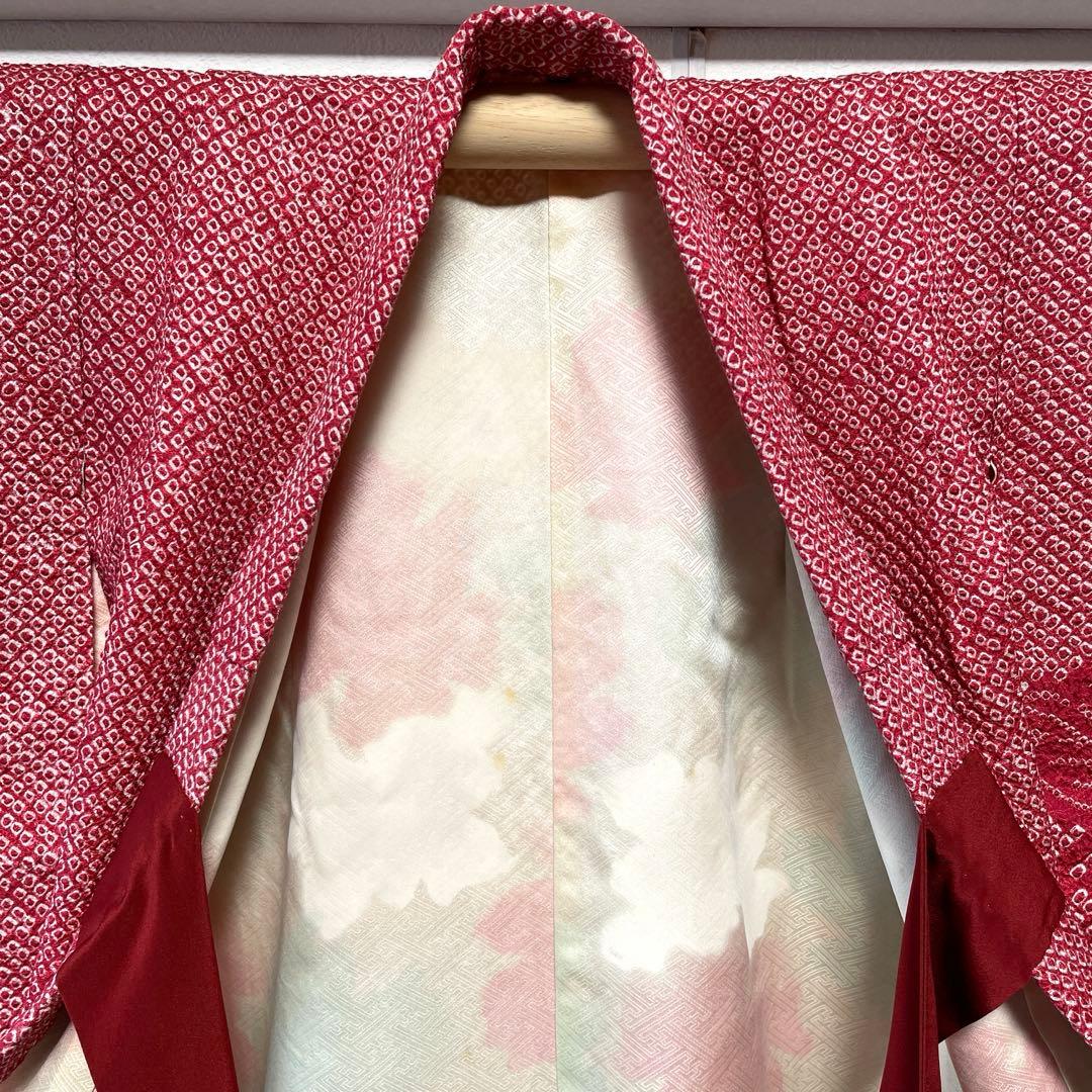 □七五三　3歳正絹女児用総絞り振り袖着物　鹿の子　シボ