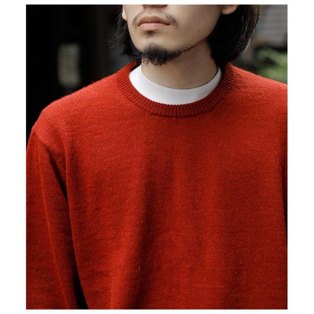 インテリム ウール アルパカ 7ゲージ クルーネック セーター ニット レッド