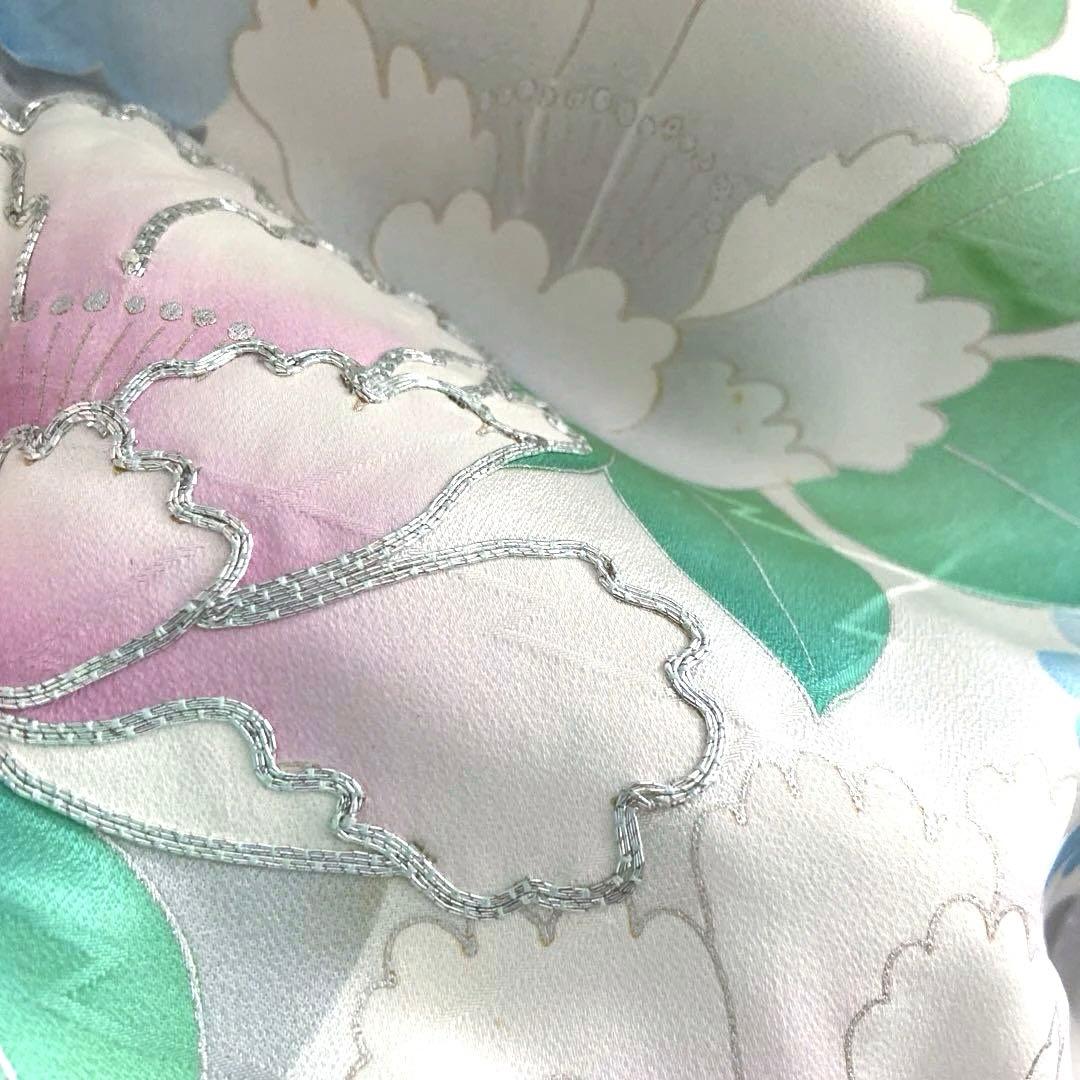 ＊振袖セット＊ 銀駒刺繍　牡丹花文　　　 　リメイク・練習用