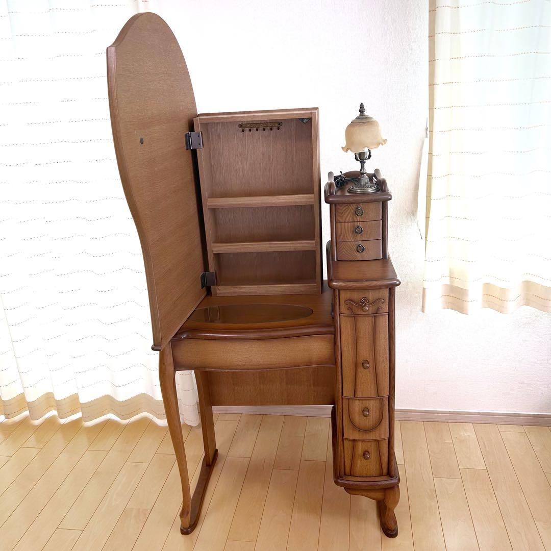 猫脚ドレッサー　高級　アンティーク　レトロランプ付　開き鏡　ヨーロピアンイタリア