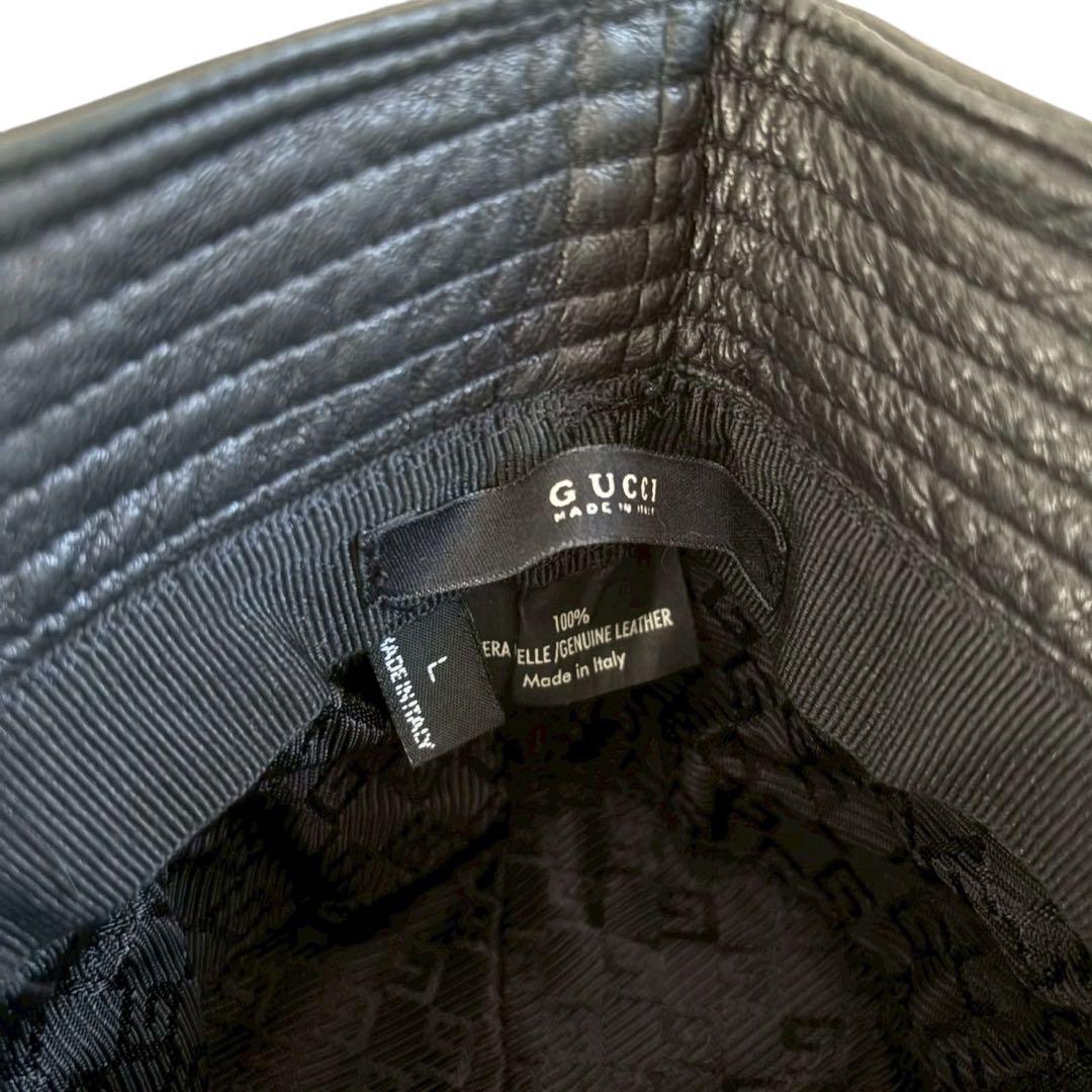 グッチ GUCCI レザー ハット バケットハット バケツハット 帽子 ブラック