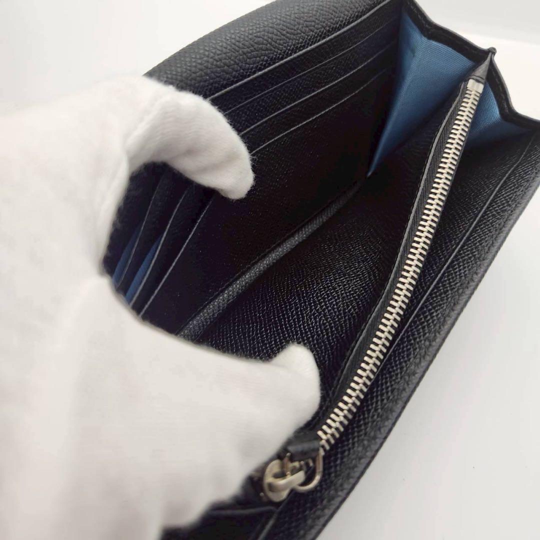 極美品 ブルガリ 長財布 二つ折りロゴクリップ ブラック レザー