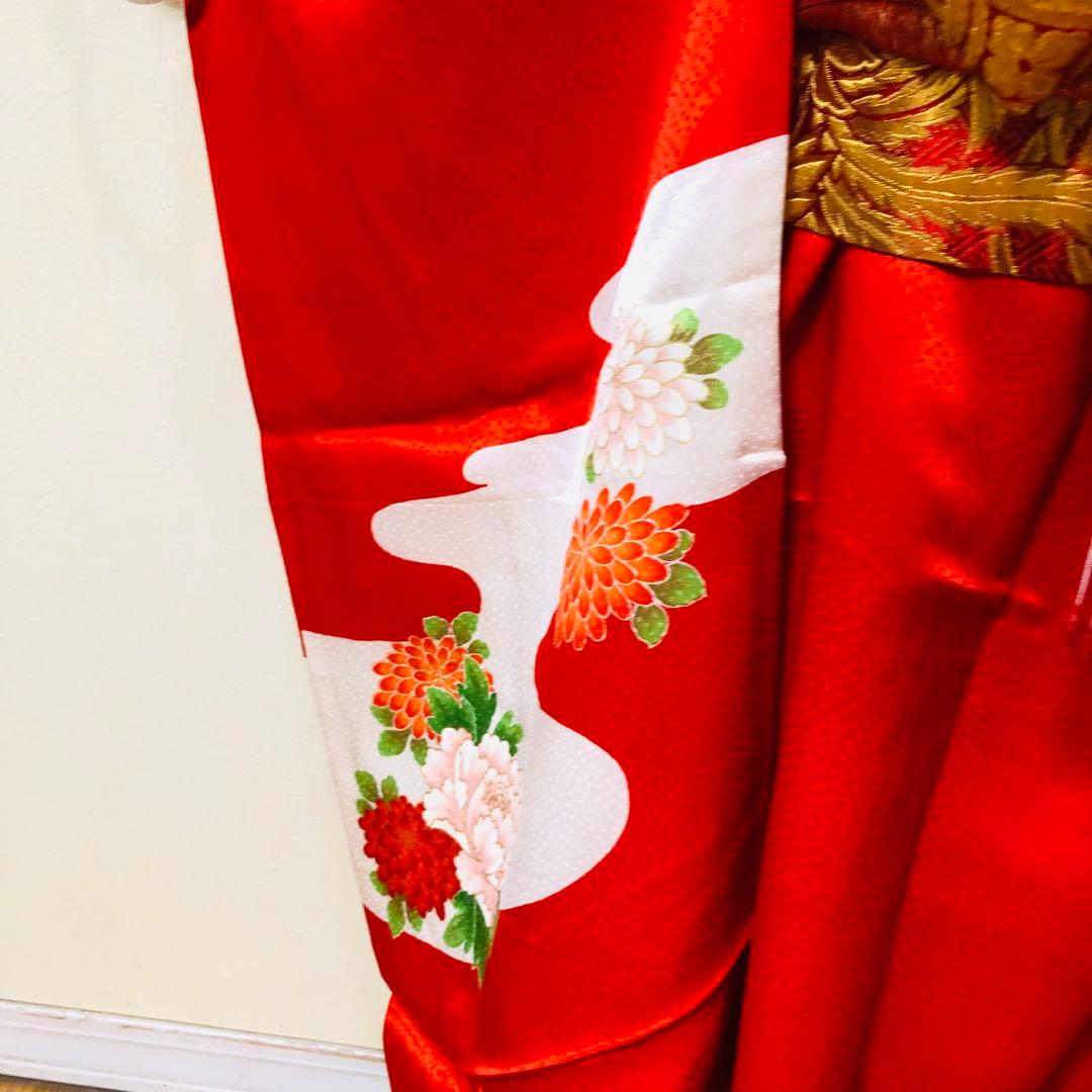 豪華正絹7歳完全フルセット⭐︎人気赤地菊金糸刺繍⭐︎✨梅花金彩煌びやか逸品