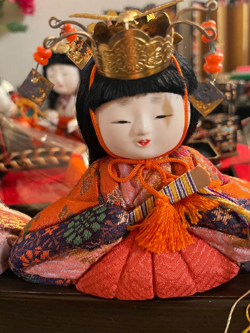 アンティーク木目込十五人飾り　コンパクトサイズ雛人形　清峯作