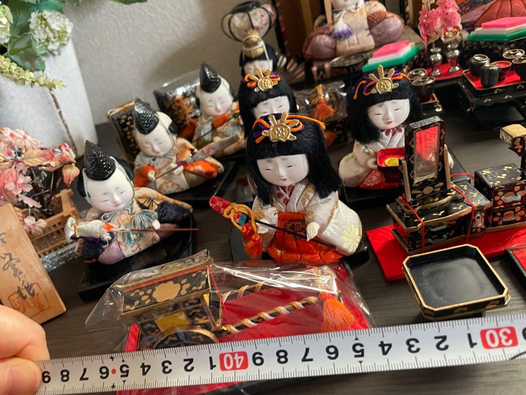 アンティーク木目込十五人飾り　コンパクトサイズ雛人形　清峯作