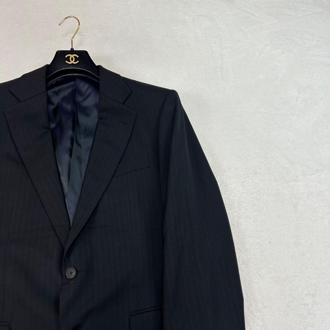 K603 美品 L バーバリーロンドン ストライプ スーツ上下 ブラック メンズ