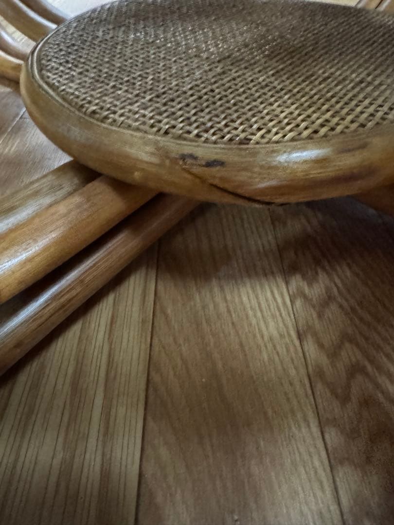 円形ラタンテーブル ガラス天板