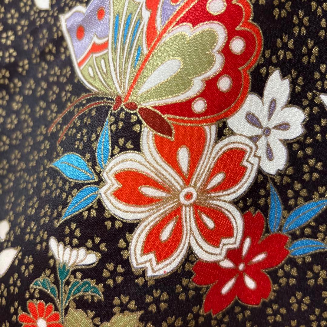 七五三七歳‼豪華絢爛人気黒地蝶々花ラメ金彩金箔煌びやか際立つ❤️完全フルセット
