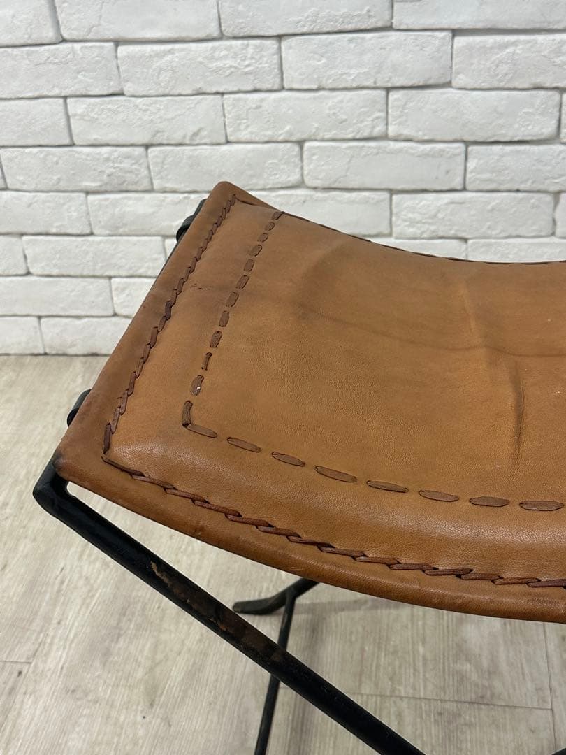 A ⭐️【全国送料無料】B-COMPANY レザー　アイアン　スツール　折りたたみ