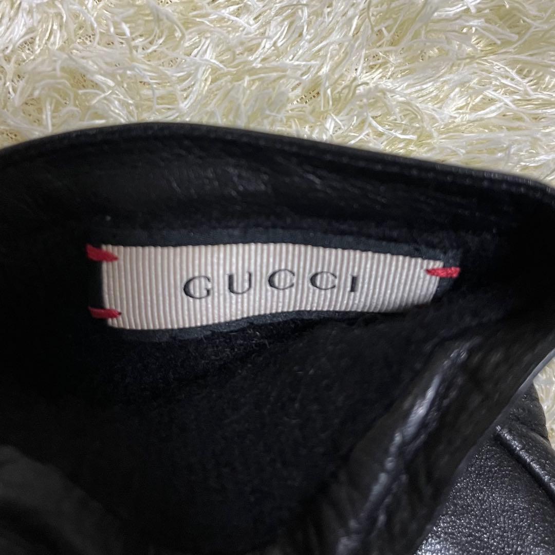 極美品✨ GUCCI ブラック レザー手袋 GG マーモント カシミヤ