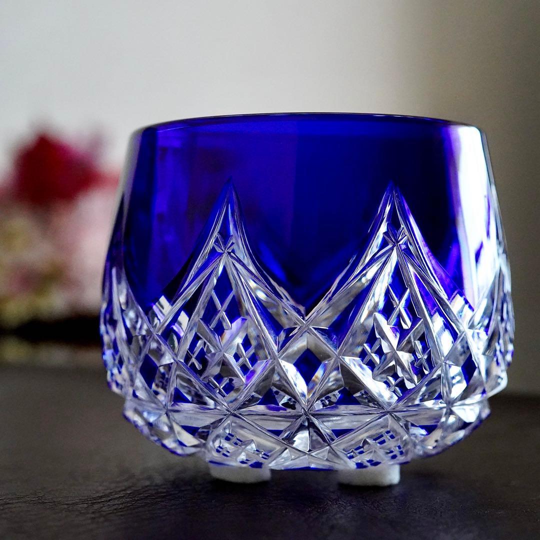 美品★希少オールドバカラBACCARAT コルベール ブルー色被せ 小物入れ A