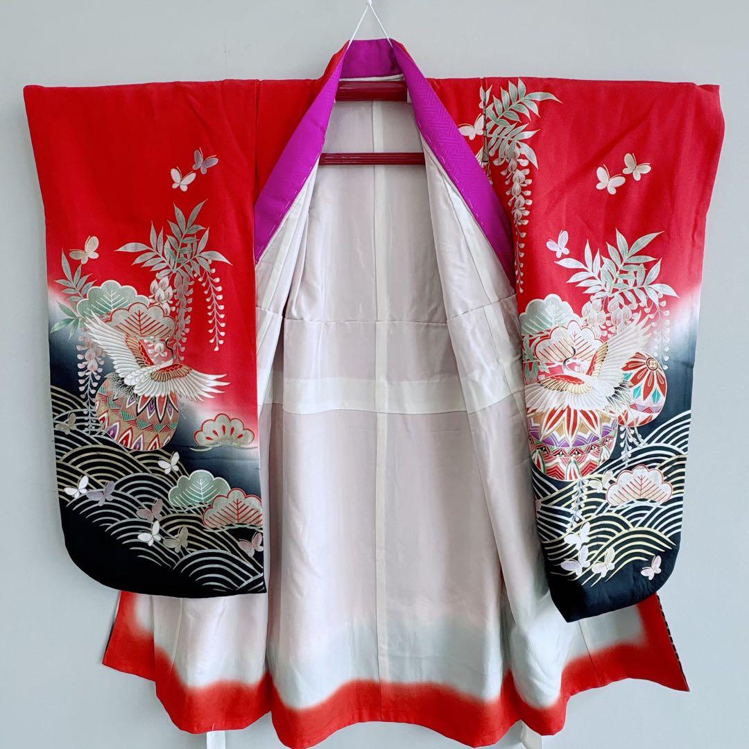 七五三　7歳女の子　フルセット　きもの　帯黒地　小物セット　簡単半襟　7280