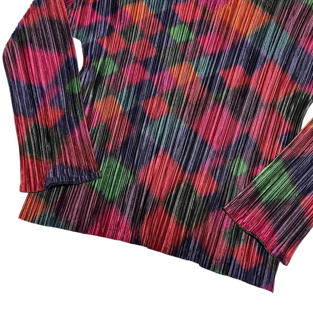 プリーツプリーズ 長袖シャツ カットソー L相当3 マルチカラー 総柄 ネオン