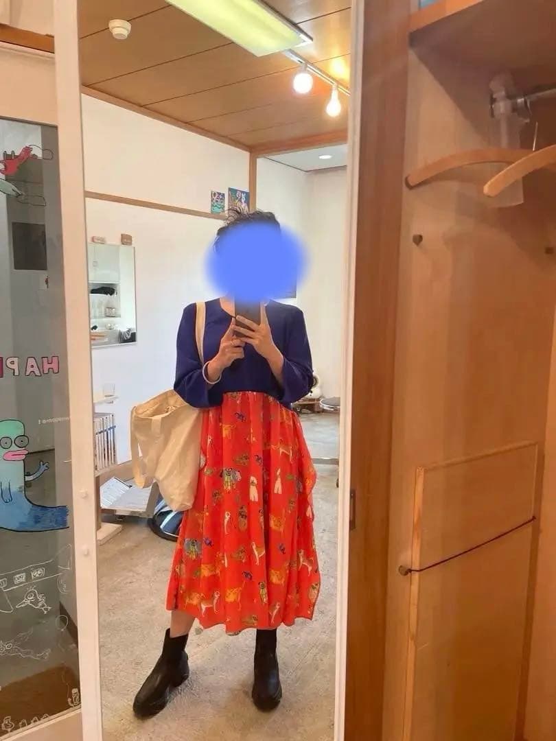 mannine 動物柄ひざ丈ワンピース 長袖