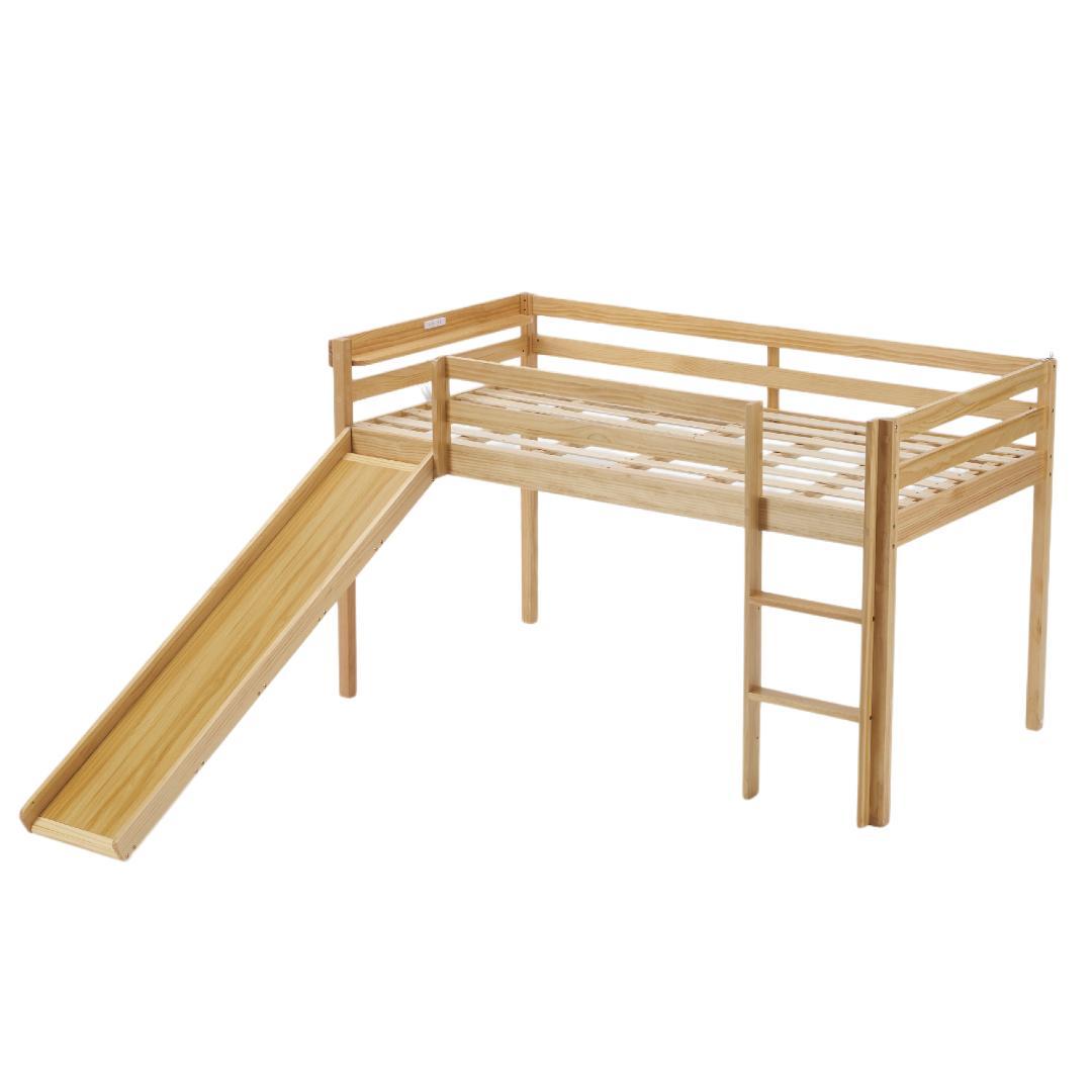 ロフトベッド 頑丈 ロータイプ 階段付き 天然木 コンセント付き NATURAL