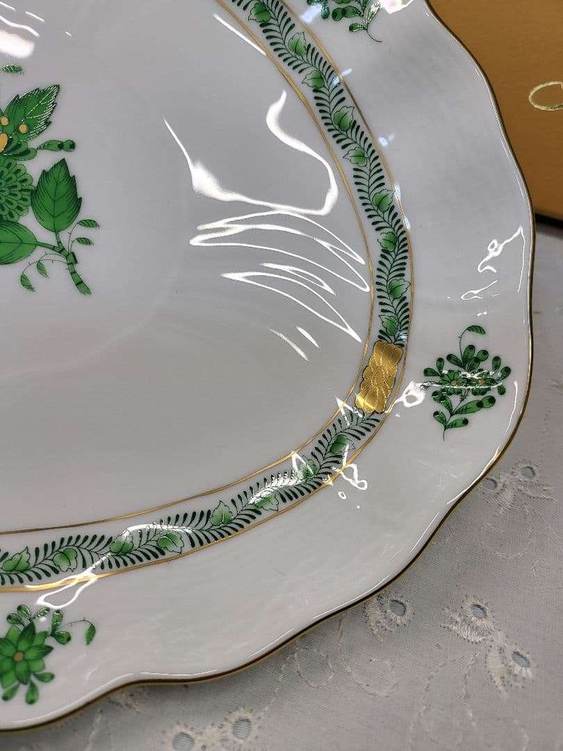 未使用✨ヘレンド アポニー グリーン オーバルプレート 大皿 楕円形 箱付き②