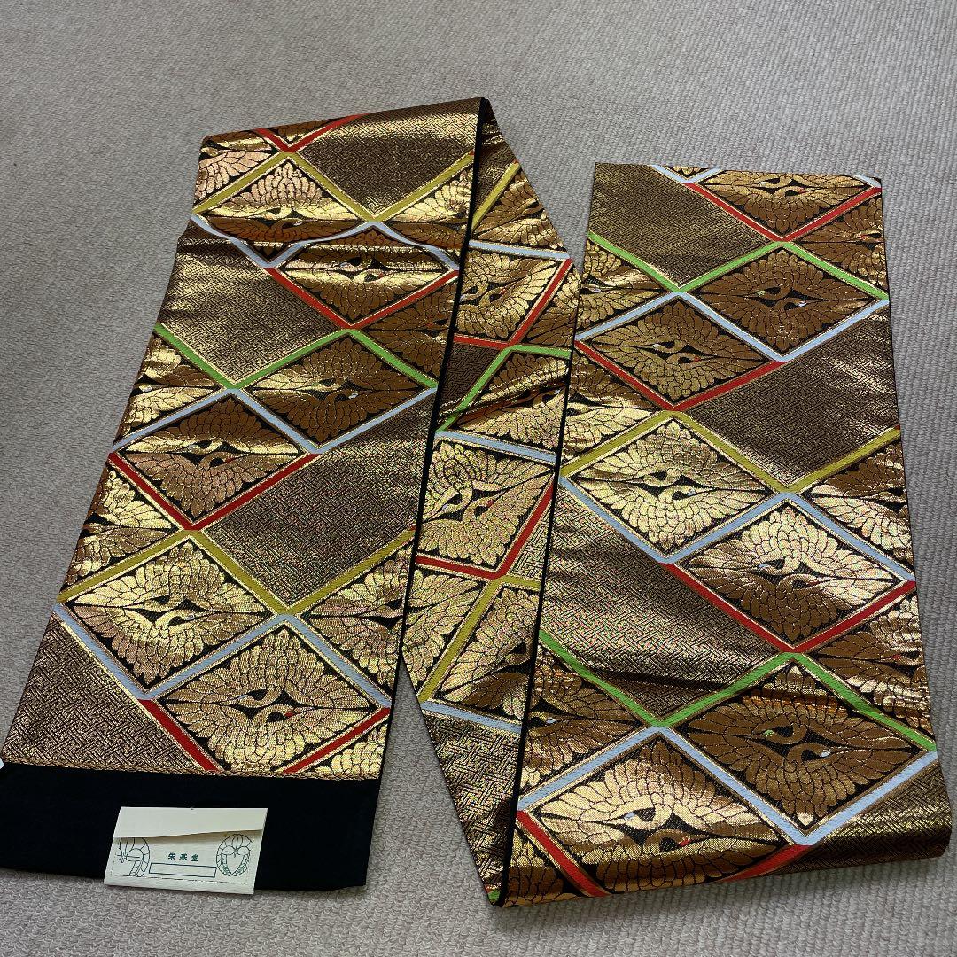 新品 七五三 七歳お祝い着 帯 向い鶴菱 むかいつるびし 菱形 正絹 日本製