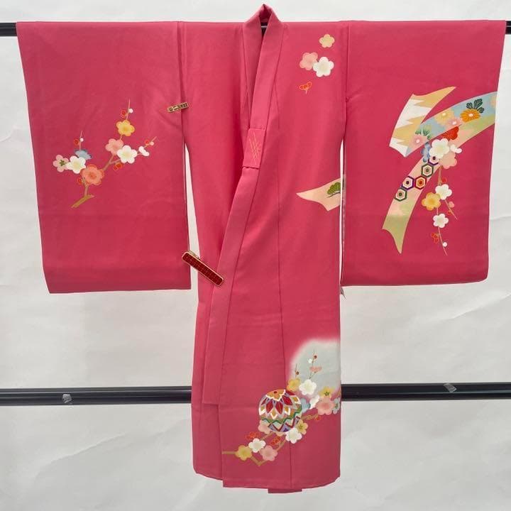 213 お宮参り 七五三 かけ着 着物 子供 一つ身 ピンク 正絹 熨斗目 梅