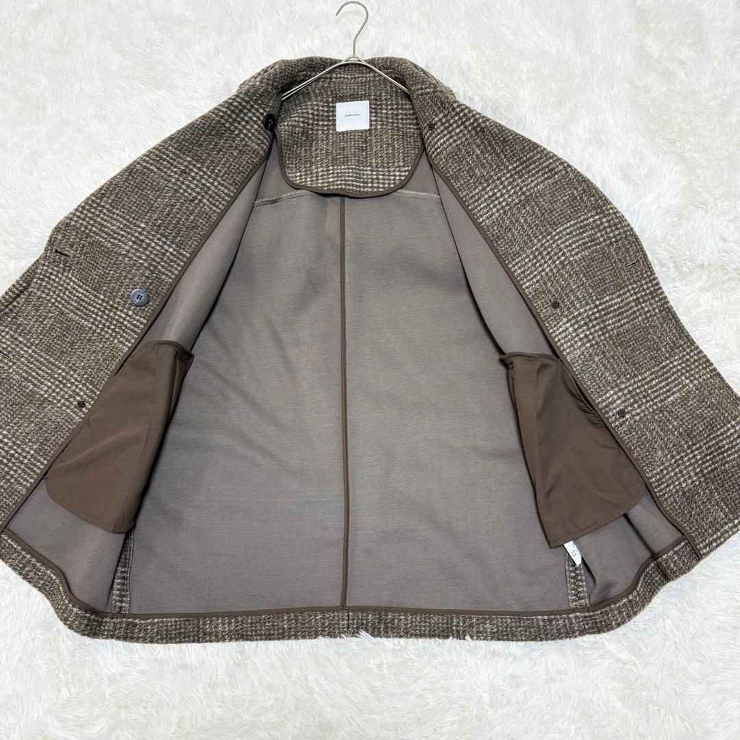 美品✨Spick&Span Wスライバーチェックハーフコート38 ブラウン
