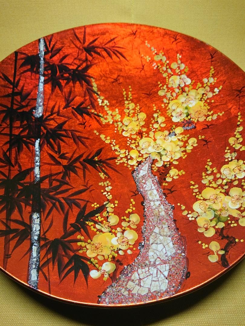 【美品】飾り皿　漆器　アート　彩絵　置物　インテリア　工芸品　美術品　A3085