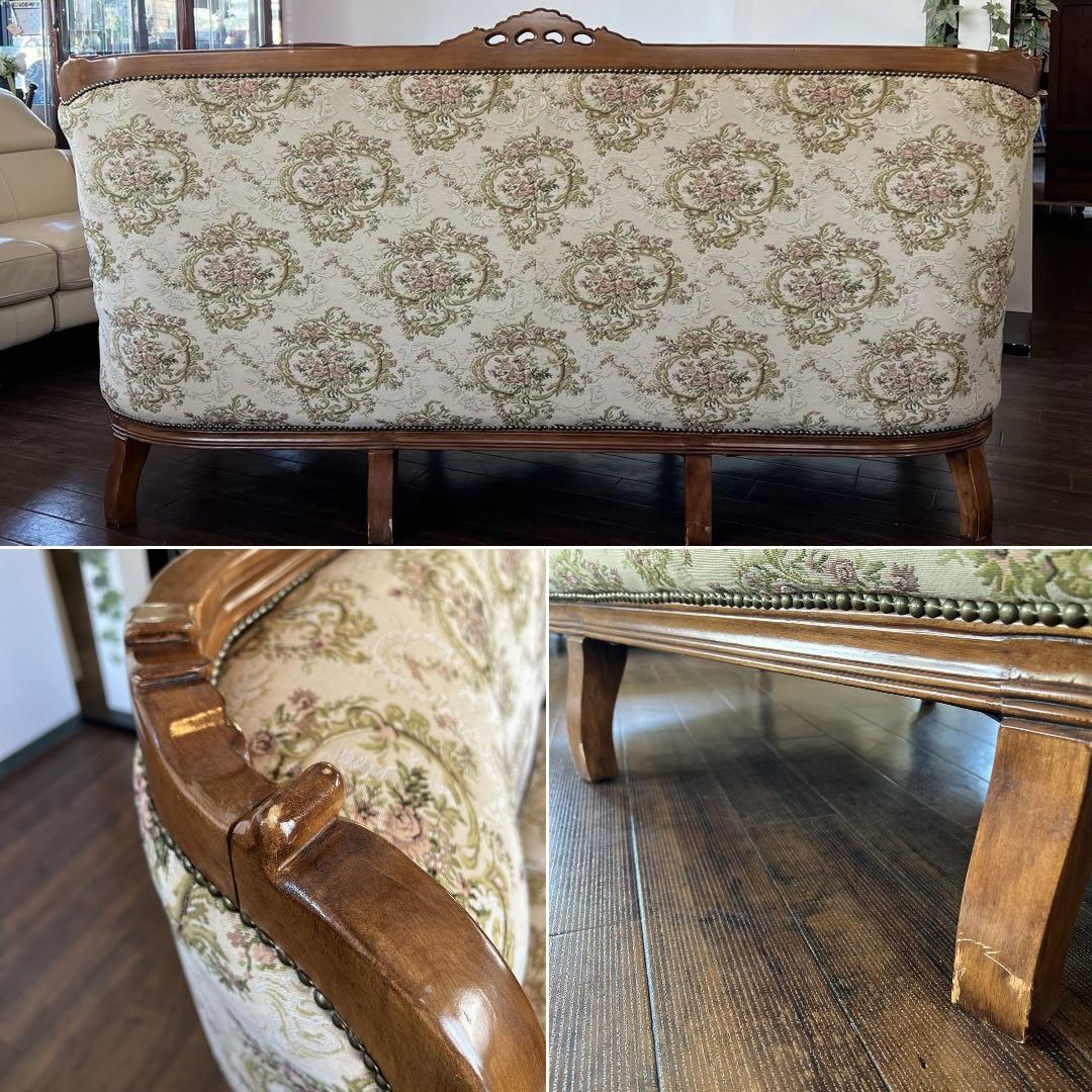 k075 クラシカルなゴブラン織りソファセット 3人掛けソファ・アームチェア2台