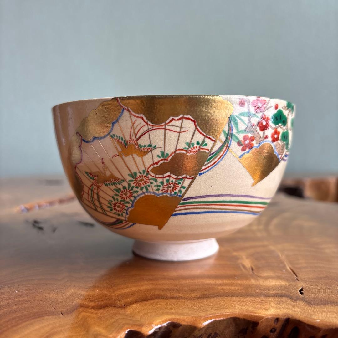 清栄寺窯 京焼 鶴 松梅 抹茶碗 茶道具 桐箱
