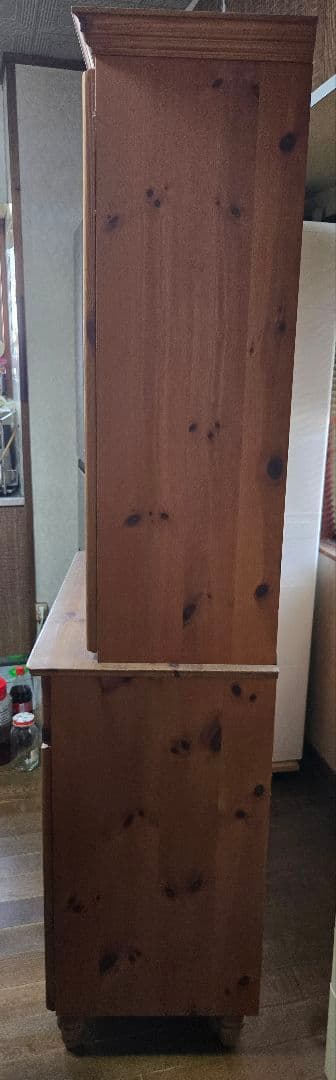 パイン材 食器棚 ガラス扉付き