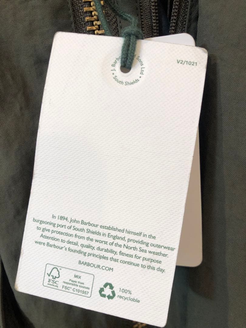 Barbour × Spick and Spanノンワックスジャケット別注タグ付