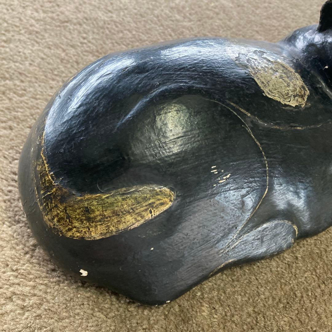 黒猫 木彫り 26cm アンティーク オブジェ オールドキャット