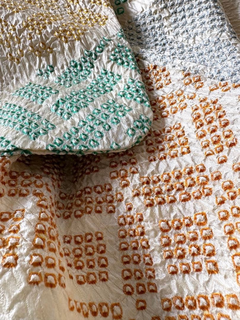 ❤️袷正絹小紋　クリームyellowの￼総絞り　　新品畳紙付き