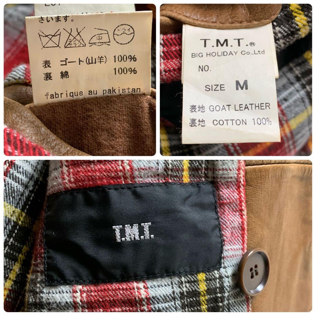 美品■T.M.T レザーピーコート キャメル ブラウン M