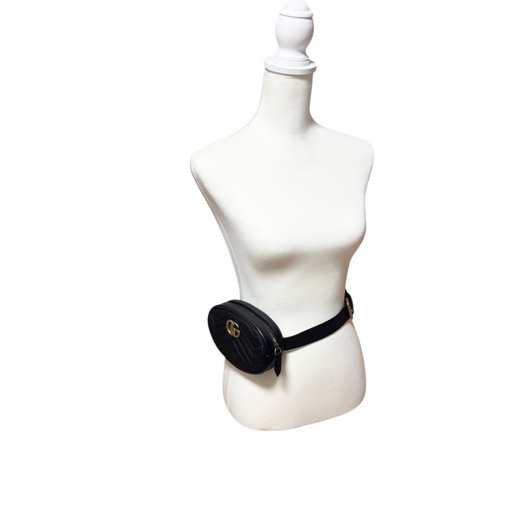 【美品】GUCCI グッチ ウエストポーチ マーモント レザー ブラック 正規品