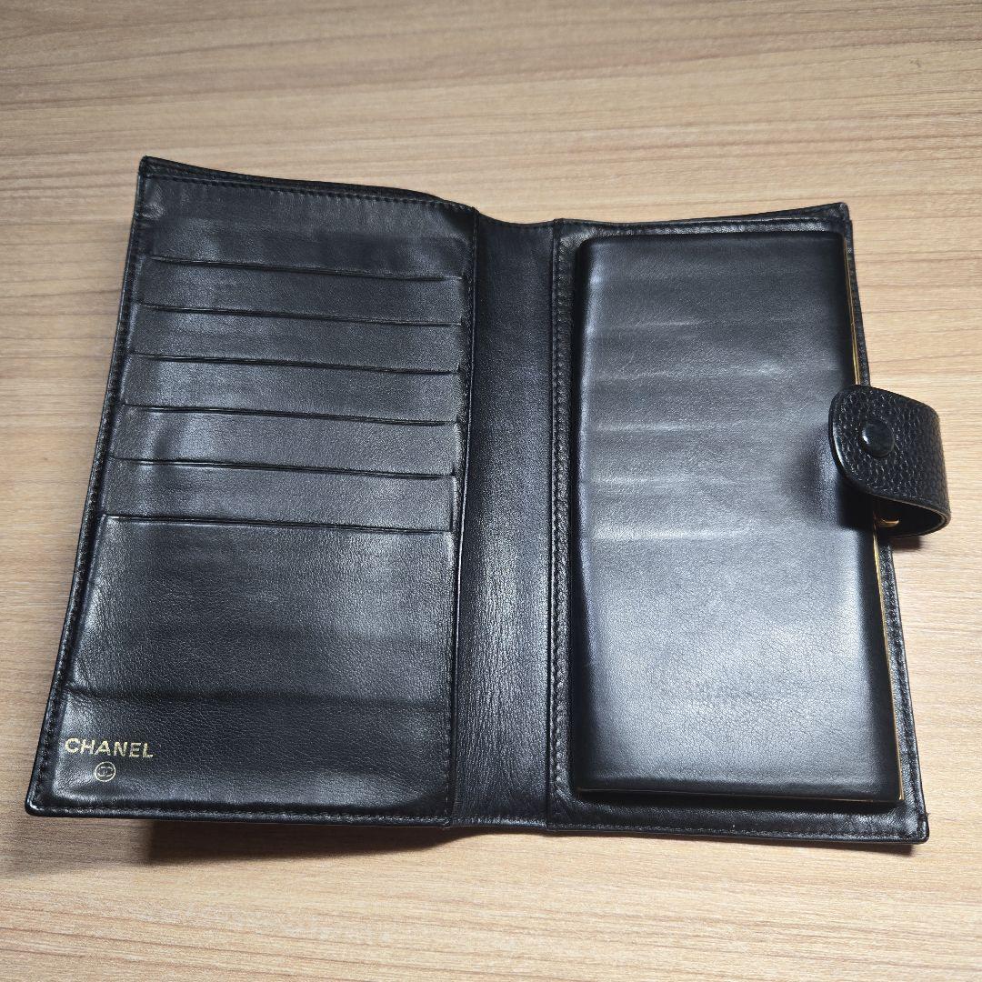 CHANEL ブラックレザー長財布