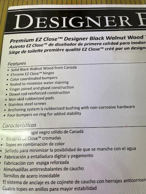 デザイナー EZ クローズ ブラック ウォールナット木製丸型便座